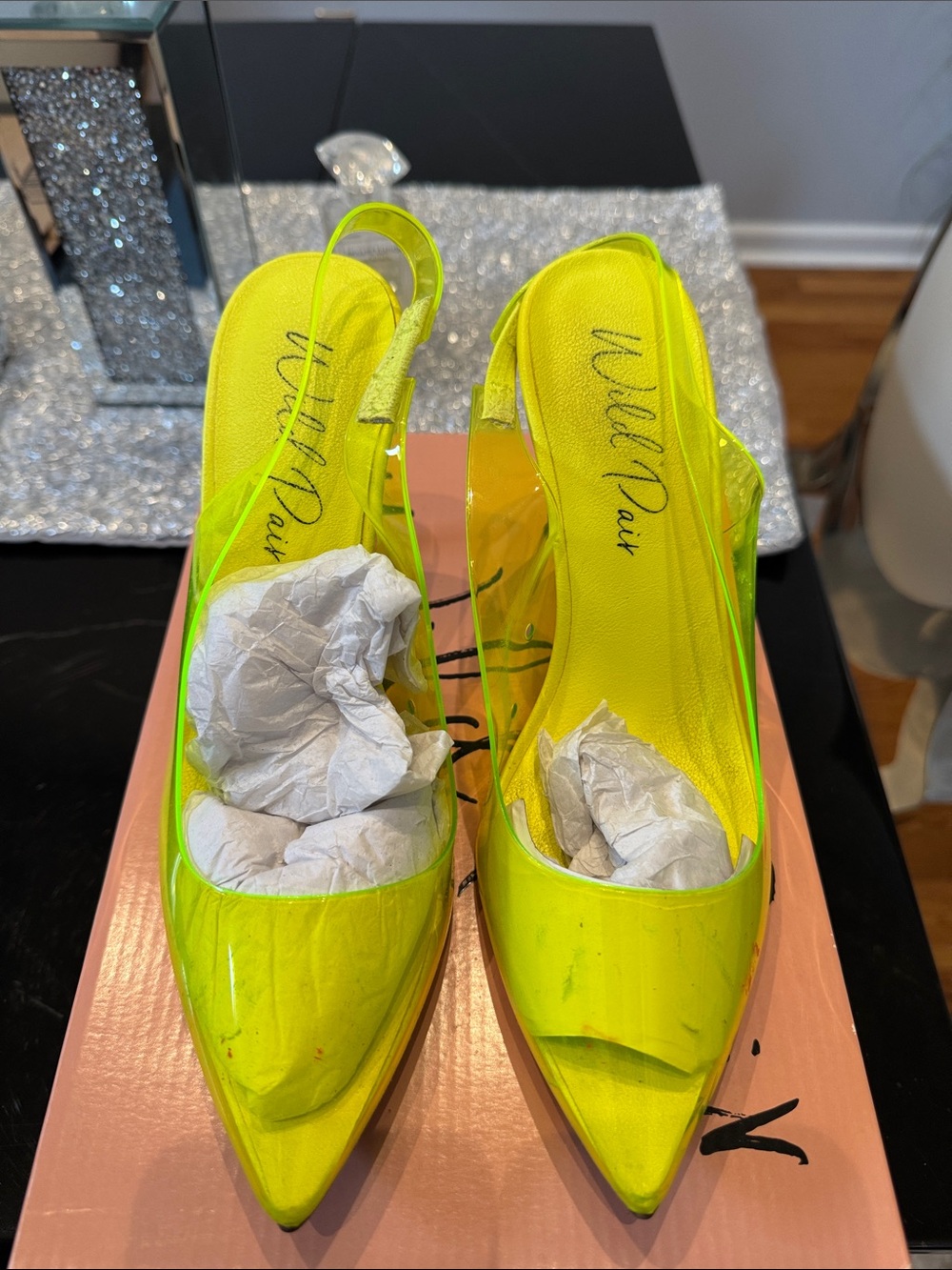 Wild Pair Neon Yellow Pointed Slingback Pumps